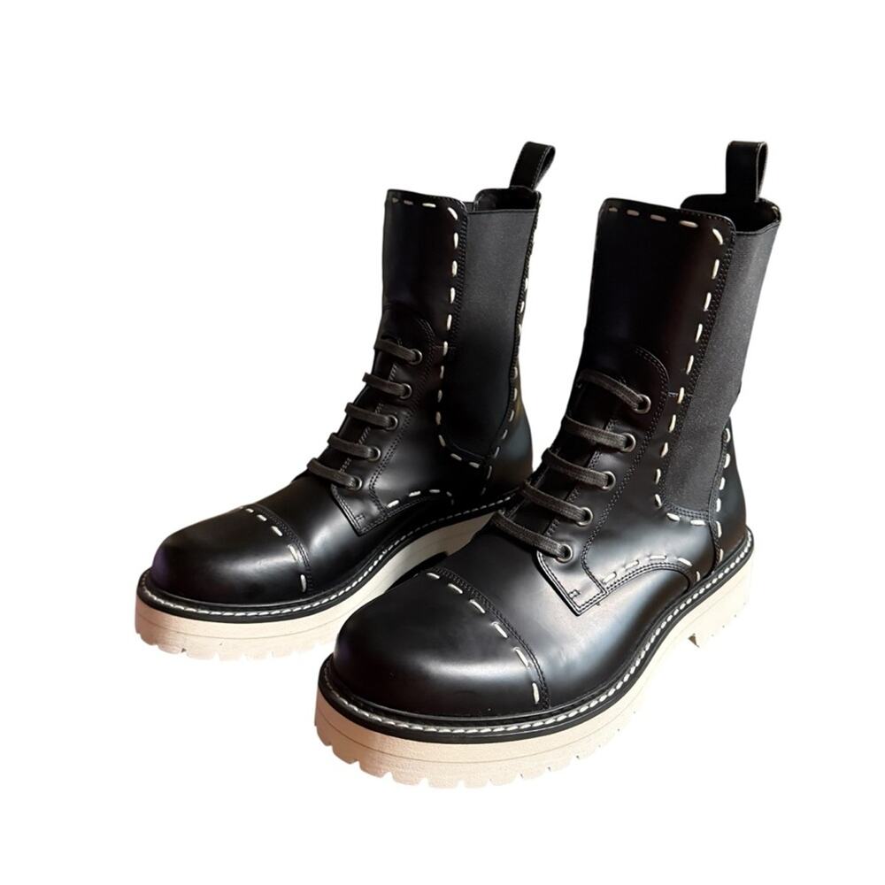 Dolce & Gabbana Leather Combat Boots Mid Calf Contrast Stitch EU 38.5 US 8.5 - Picture 4 of 13